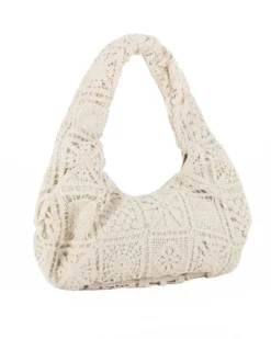 DIVAS - Borsa hobo in pizzo crochet beige