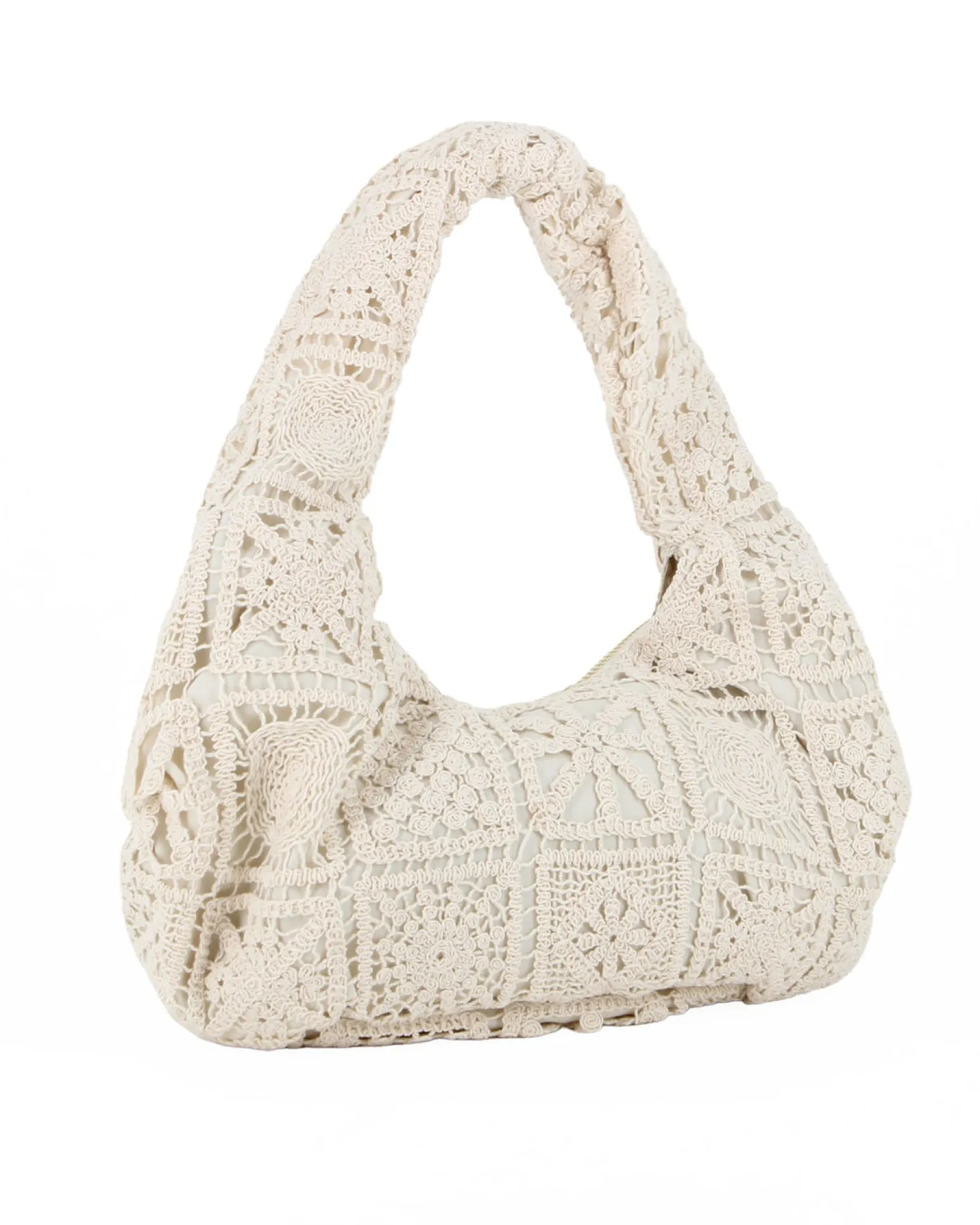 DIVAS - Borsa hobo in pizzo crochet beige
