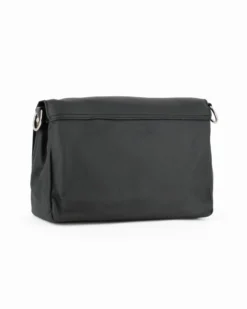 DIVAS - Borsa nera VERA PELLE con patta e tracolla nastro -MADE IN ITALY