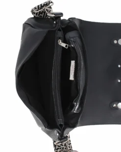 DIVAS - Borsa nera VERA PELLE con patta e tracolla nastro -MADE IN ITALY