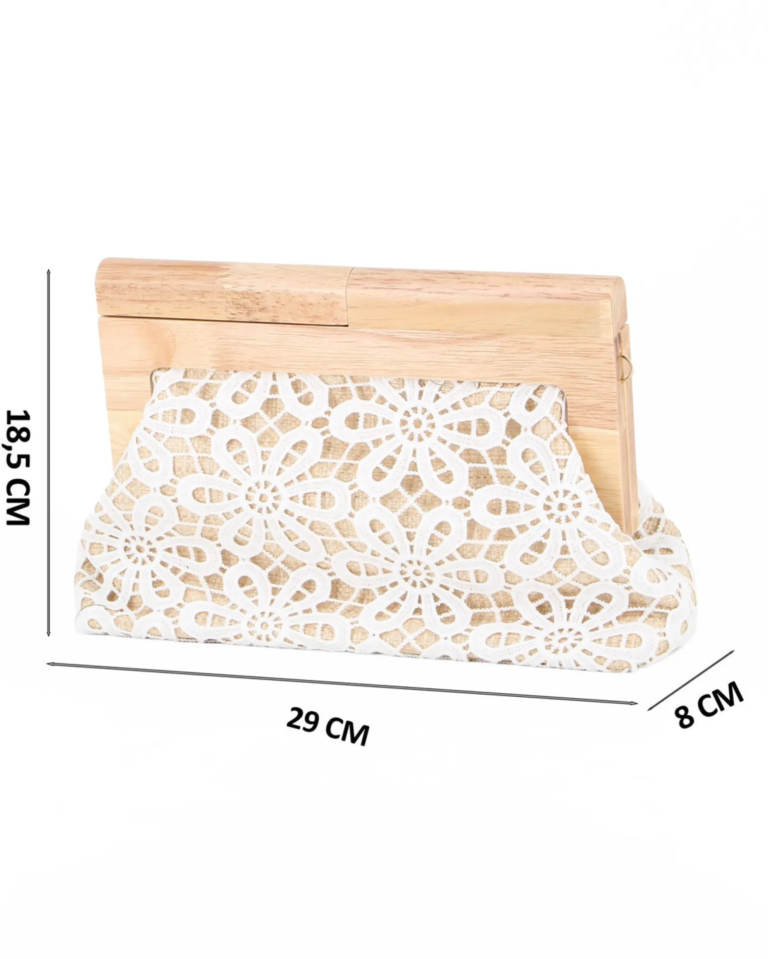 DIVAS - Borsa pochette bianca ricamata con stecca in legno