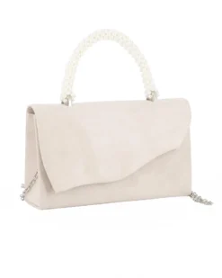 DIVAS - Borsa pochette bianco off white scamosciata con manico perle