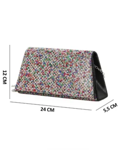 DIVAS - Borsa pochette nera con strass multicolor , manico e catena metallo