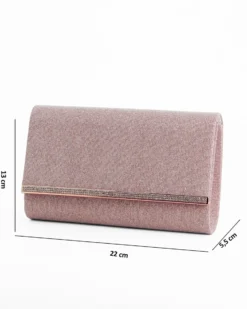 DIVAS - Borsa pochette nude in glitter con stecca in strass sulla patta