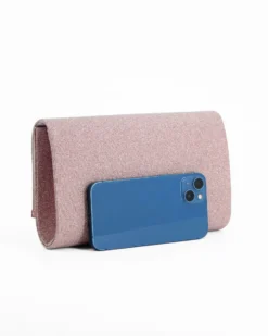 DIVAS - Borsa pochette nude in glitter con stecca in strass sulla patta
