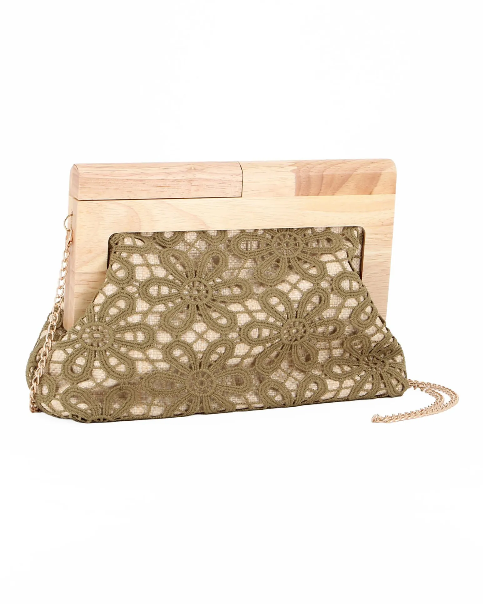 DIVAS - Borsa pochette verde ricamata con stecca in legno