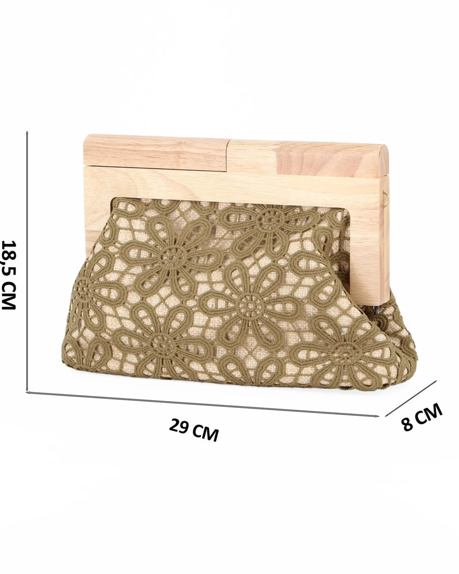 DIVAS - Borsa pochette verde ricamata con stecca in legno