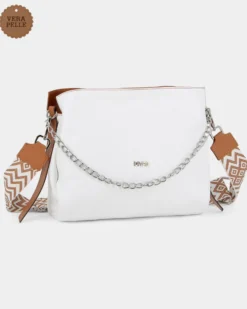 DIVAS - Borsa sacca bianca in VERA PELLE con tracolla nastro - MADE IN ITALY