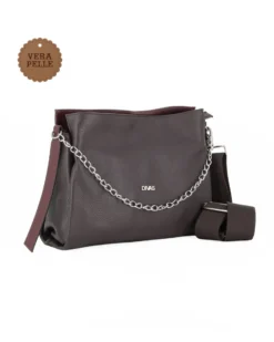 DIVAS - Borsa sacca marrone in VERA PELLE con tracolla nastro - MADE IN ITALY