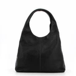 DIVAS - Borsa sacca nera in VERA PELLE con tasca frontale, tracolla removibile - MADE IN ITALY