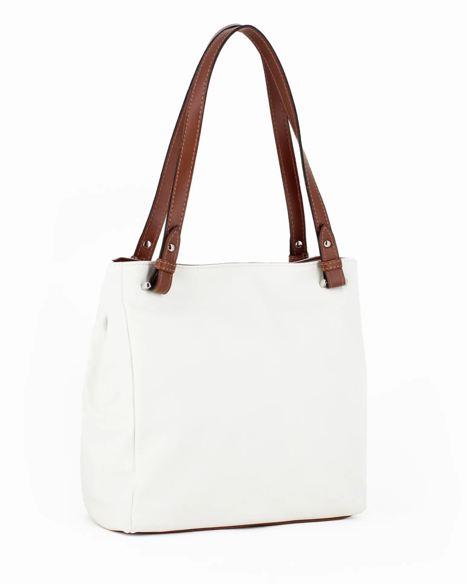 DIVAS - Borsa shopping bianca tre scomparti VERA PELLE - MADE IN ITALY