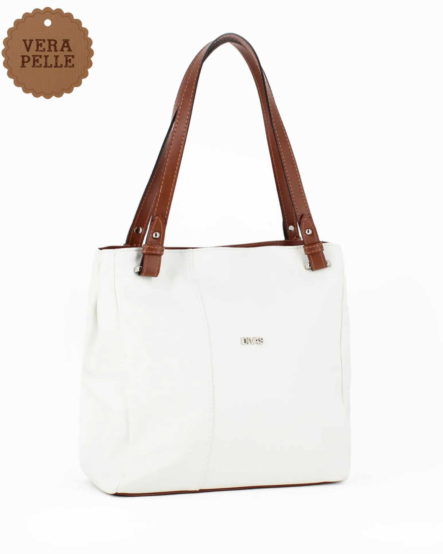 DIVAS - Borsa shopping bianca tre scomparti VERA PELLE - MADE IN ITALY