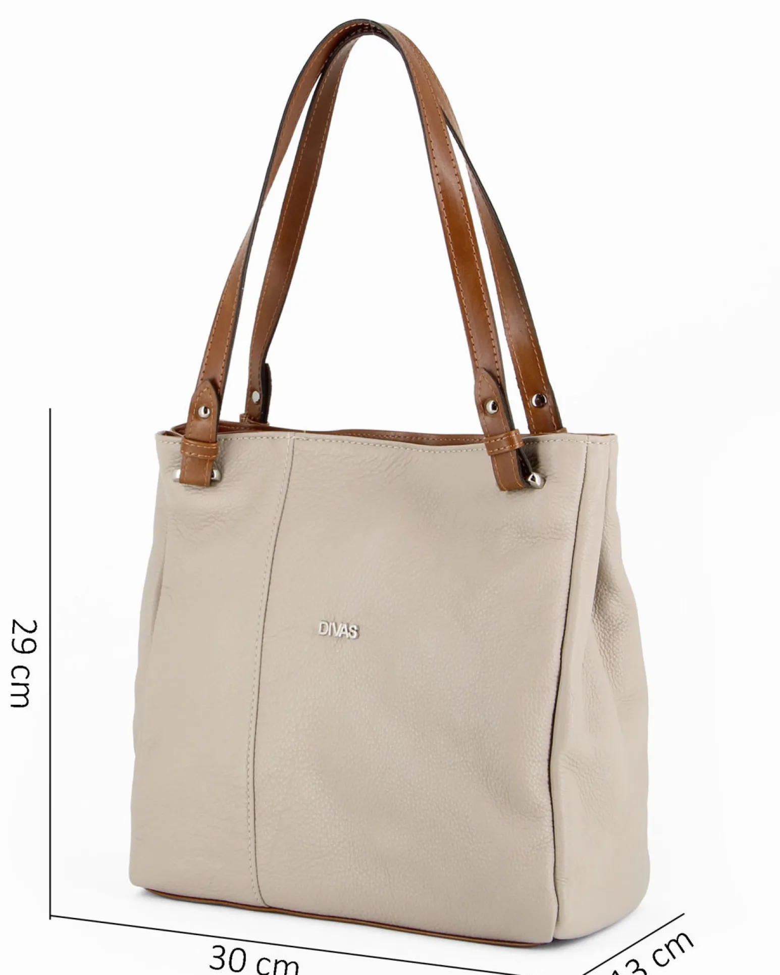 DIVAS - Borsa shopping taupe tre scomparti VERA PELLE - MADE IN ITALY