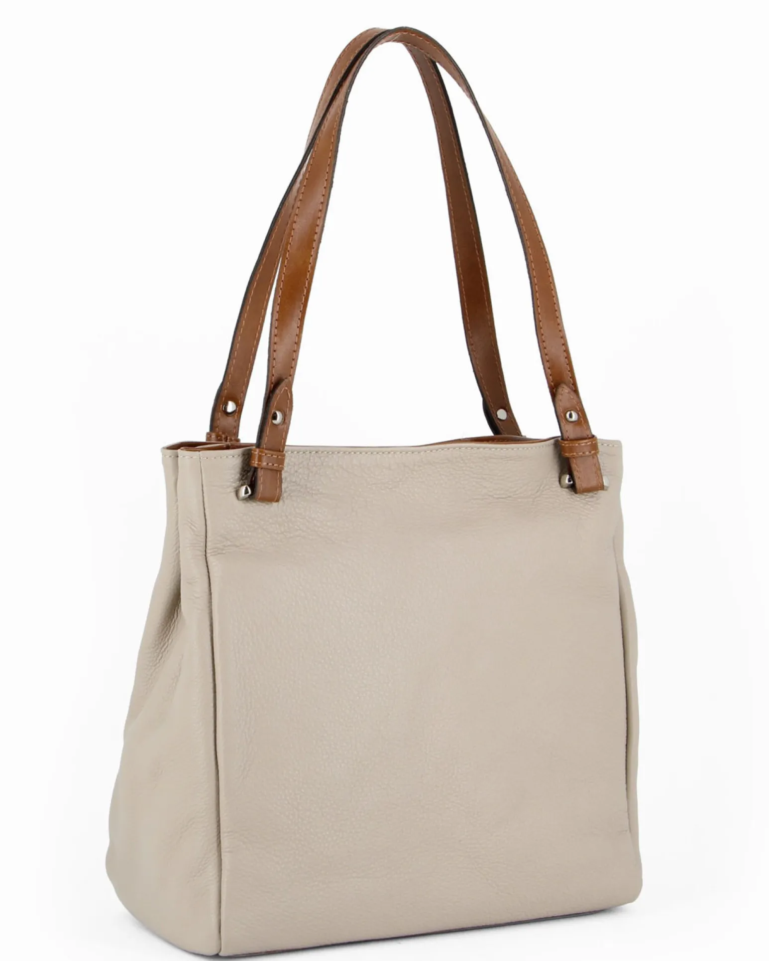 DIVAS - Borsa shopping taupe tre scomparti VERA PELLE - MADE IN ITALY