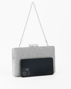 DIVAS - Clutch argento con parte frontale in strass, tracolla removibile