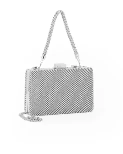 DIVAS - Clutch argento con strass e manico in strass removinile