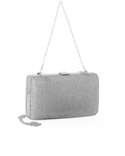 DIVAS - Clutch argento glitterata con righe verticali e chiusura metallica