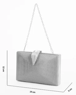DIVAS - Clutch argento in lurex con dettaglio clip a foglia, tracolla remoovibile