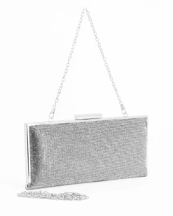 DIVAS - Clutch argento in strass , tracolla removibile