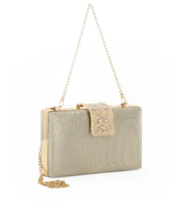DIVAS - Clutch glitterata oro con chiusura gioiello