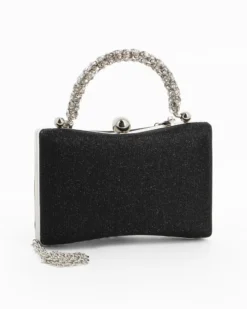 DIVAS - Clutch nera in lurex con manico gioiello