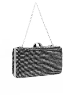 DIVAS - Clutch nera ricoperta di strass argento e con chiusura metallica