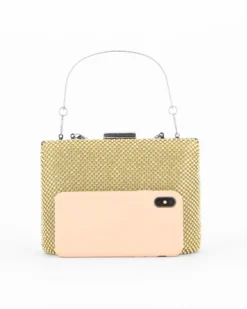 DIVAS - Clutch oro con strass e manico in metallo