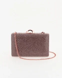 DIVAS - Clutch rosegold rigida con strass e tracolla catenina removibile