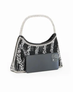 DIVAS - Minibag nera in strass, catenina removibile