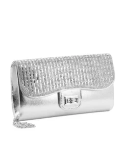 DIVAS - Pochette argento con strass sulla patta e chiusura girello