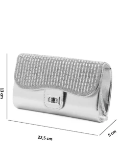 DIVAS - Pochette argento con strass sulla patta e chiusura girello