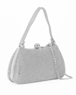DIVAS - Pochette argento tutta strass con un manico