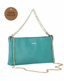 DIVAS - POCHETTE AZZURRA IN PELLE CON CATENA