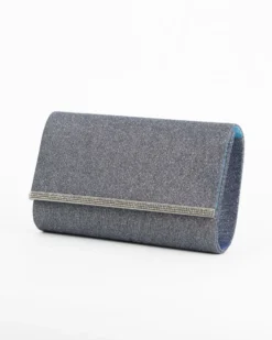 DIVAS - Pochette blu glitterata con filo di strass sulla patta, tracolla removibile