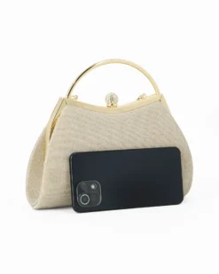 DIVAS - Pochette  glitterata oro con pomello in strass, tracolla removibile