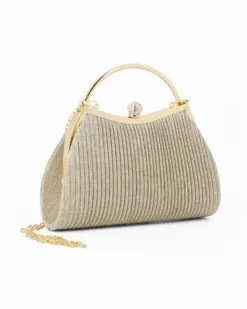 DIVAS - Pochette  glitterata oro con pomello in strass, tracolla removibile