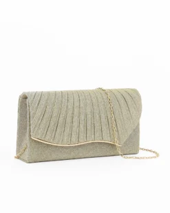 DIVAS - Pochette gold plissettata con glitter e patta