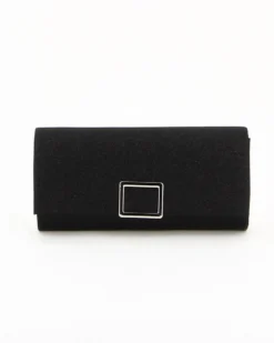 DIVAS - Pochette nera con patta glitterata e accessorio rettangolare in metallo