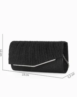 DIVAS - Pochette nera glitterata con patta dettaglio strass