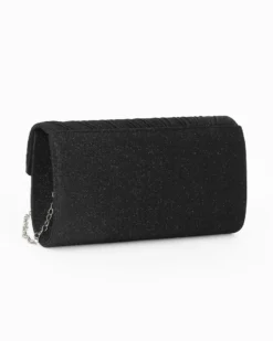 DIVAS - Pochette nera glitterata con patta dettaglio strass
