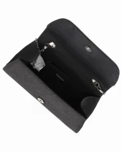 DIVAS - Pochette nera glitter con patta e manico gioiello, tracolla removibile