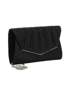 DIVAS - Pochette nera in lurex con patta plissettata
