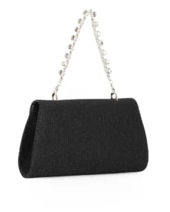 DIVAS - Pochette nera in lurex con patta e macinco gioiello