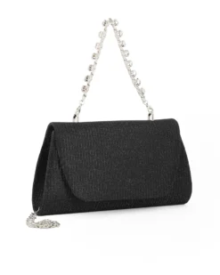 DIVAS - Pochette nera in lurex con patta e macinco gioiello