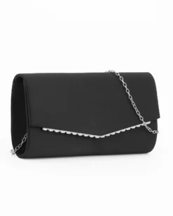 DIVAS - Pochette nera in raso con bordino patta a ondine