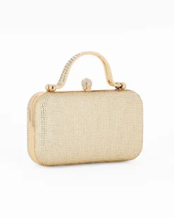 DIVAS - Pochette oro con strass, manici e chiusura gioiello
