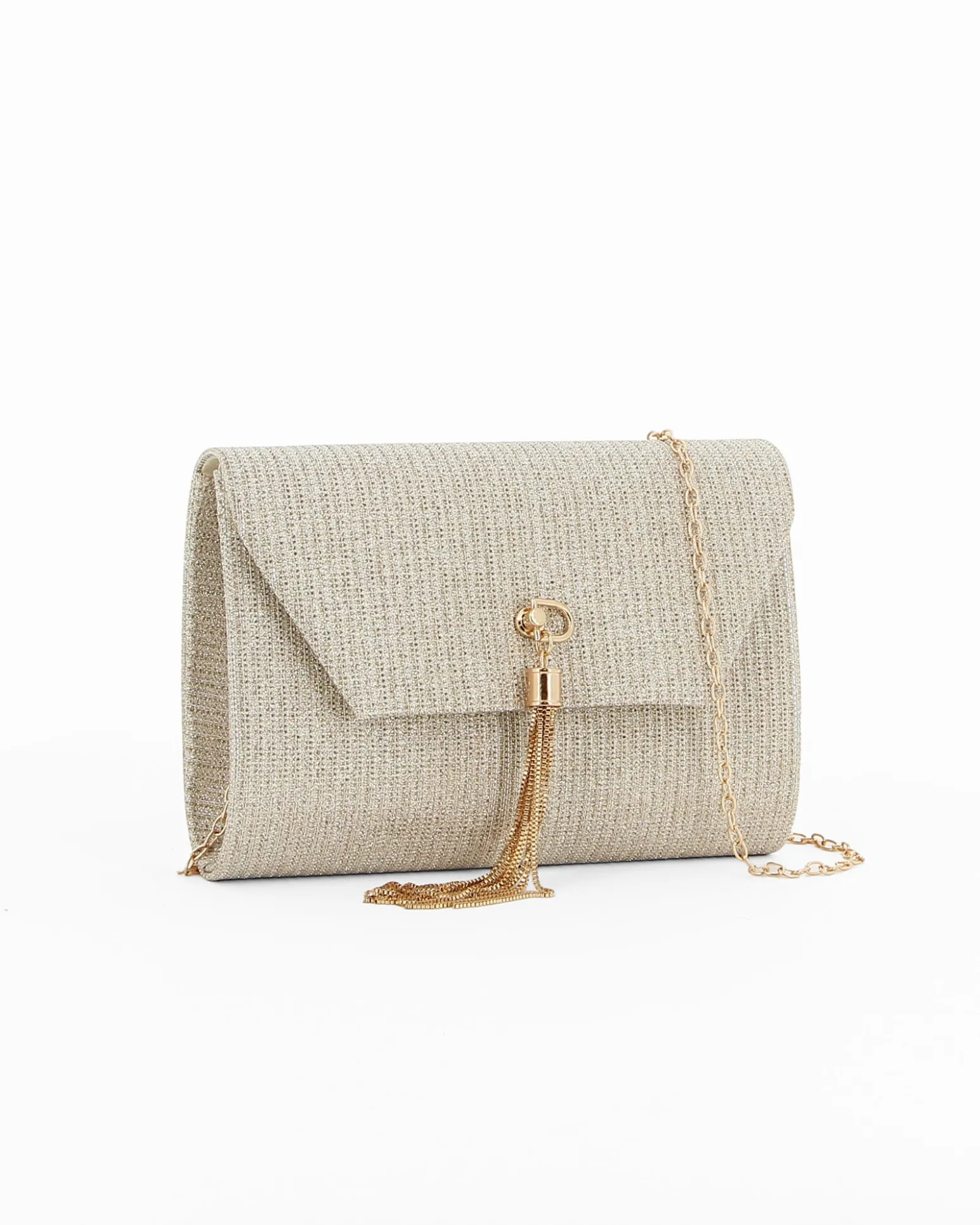 DIVAS - Pochette oro in lurex con pennacchio frange