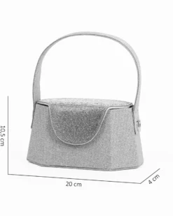 DIVAS - Pochette rigida argento in lurex con patta strass, tracolla removibile