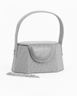 DIVAS - Pochette rigida argento in lurex con patta strass, tracolla removibile