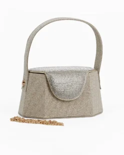 DIVAS - Pochette rigida oro in lurex con patta strass, tracolla removibile